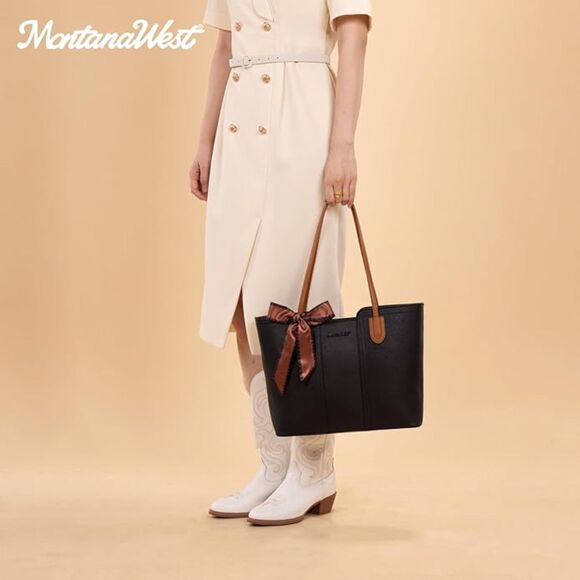 Women Jet Black Imported Vegan Leather Top Handle Polyester Lining Tote Bags - Picture 2 of 4